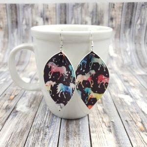Unicorns  Canvas print Faux Leather Earrings!